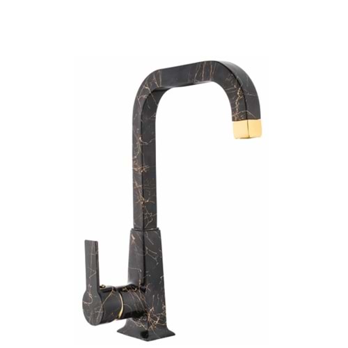 TSA QUQA MİX KUĞU EVYE LAVABO BATARYASI SİYAH MERMER DESEN