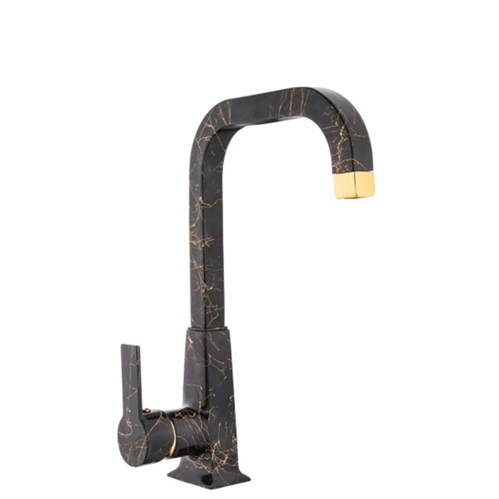 TSA QUQA MİX KUĞU EVYE LAVABO BATARYASI SİYAH MERMER DESEN